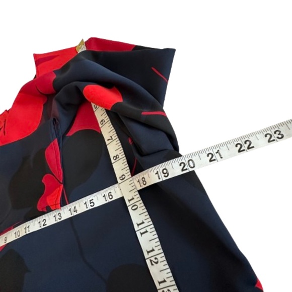 Halogen Women's L Petite Navy Red Floral Print Sleeved Round Neck Midi Dress - Picture 11 of 15